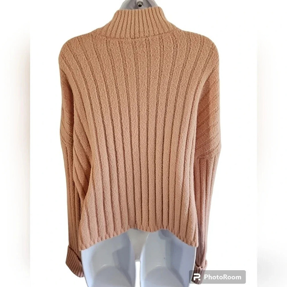 Express Medium Blush Pink Ribbed Mock Neck Chunky Knit Sweater Y2K Cozy Coquette - Picture 4 of 6
